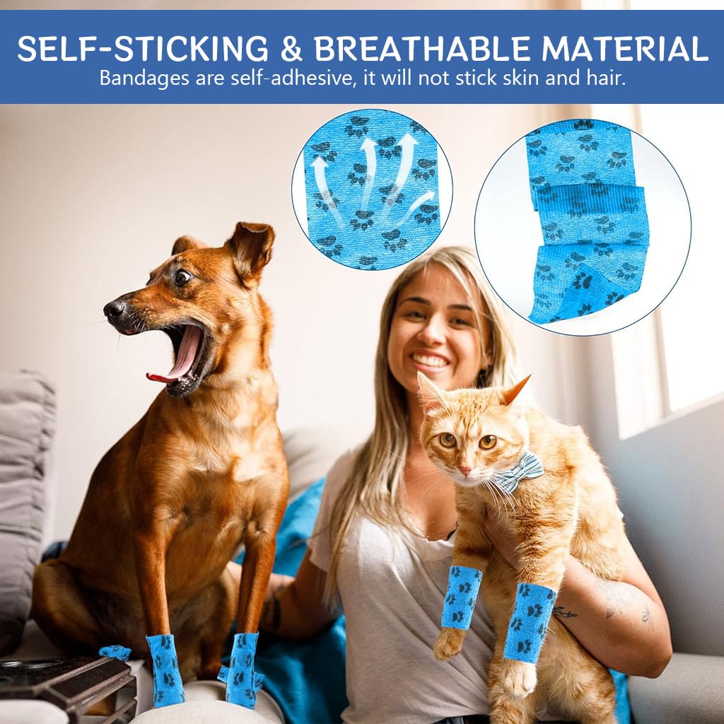 Qpets 6Pcs Pet Injury Recovery Bandage Self Adhesive Non Woven Bandage Wide Elastic Bandage Color Paw Print Lick Proof Ingury Recovery Bandage (7.5 * 4.5CM) Qpets 6Pcs Pet Injury Recovery Bandage Self Adhesive Non Woven Bandage Wide Elastic Bandage Color Paw Print Lick Proof Ingury Recovery Bandage (7.5 * 4.5CM)